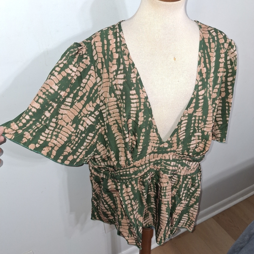 SHEIN /Abstract Green and Tan Blouse- W Sz 20